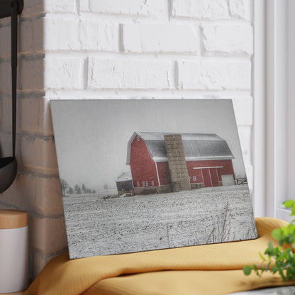 U R There Photography Winter Red Rustic Farmhouse Tempered-Glass Cutting Board