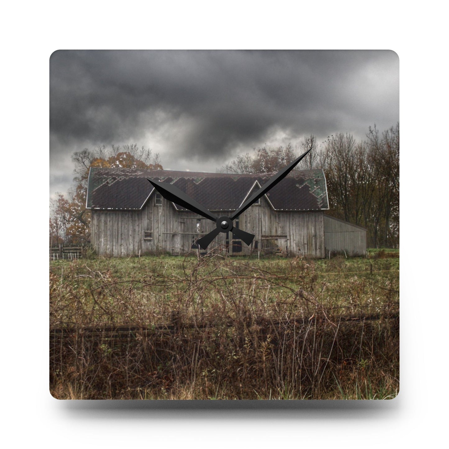 U R There Photography Green Road Grey Rustic Farmhouse Acrylic Analog Wall Clock
