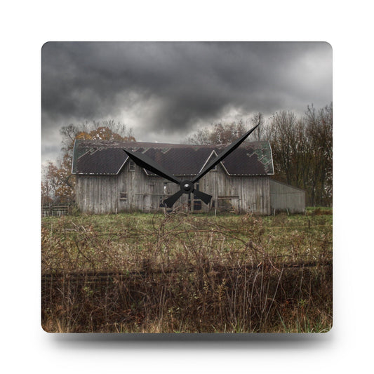 Green Road Grey Rustic Farmhouse Acrylic Analog Wall Clock 10.75'' × 10.75'' (Square)