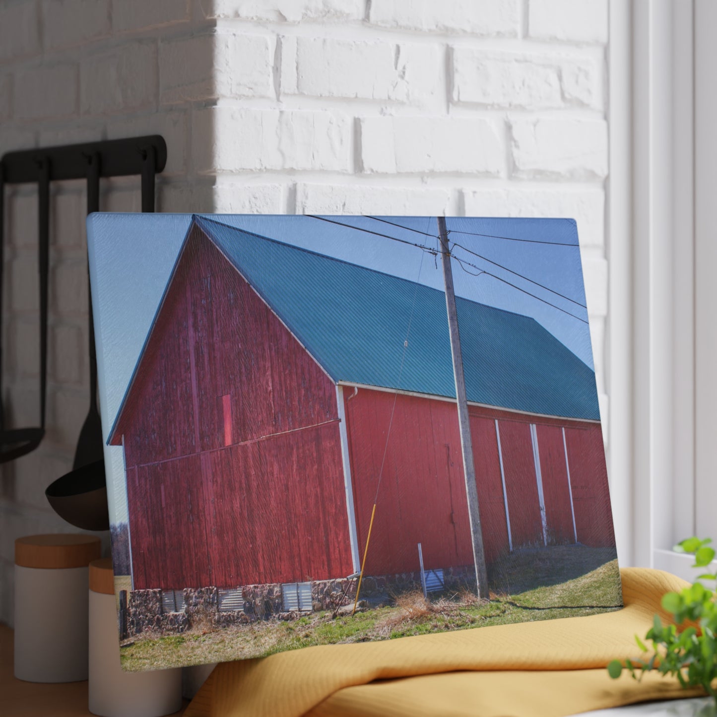 U R There Photography Imlay City Road Red II Rustic Farmhouse Tempered-Glass Cutting Board