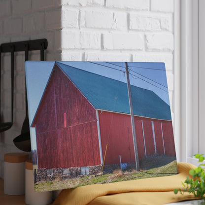 U R There Photography Imlay City Road Red II Rustic Farmhouse Tempered-Glass Cutting Board