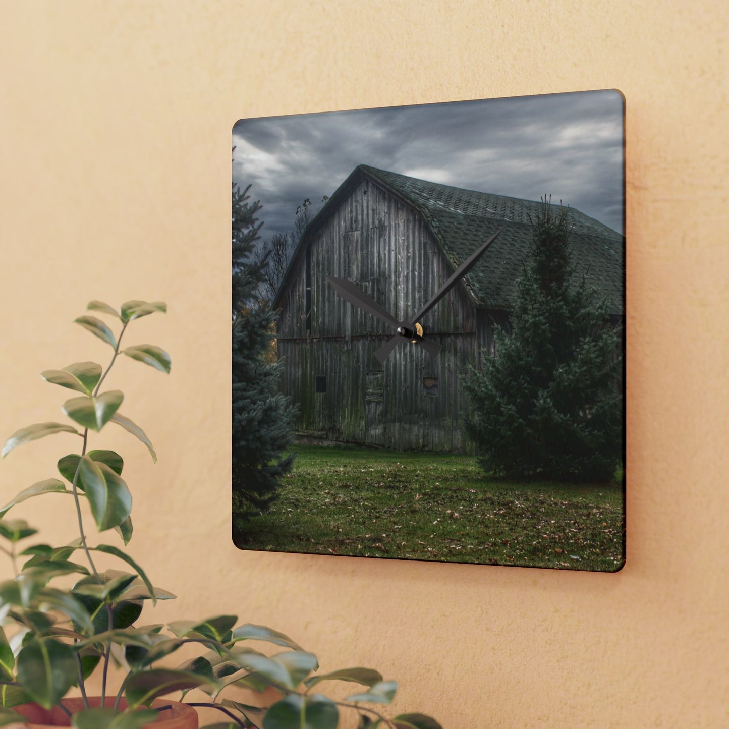 U R There Photography Pero Lake Road Grey I Rustic Farmhouse Acrylic Analog Wall Clock