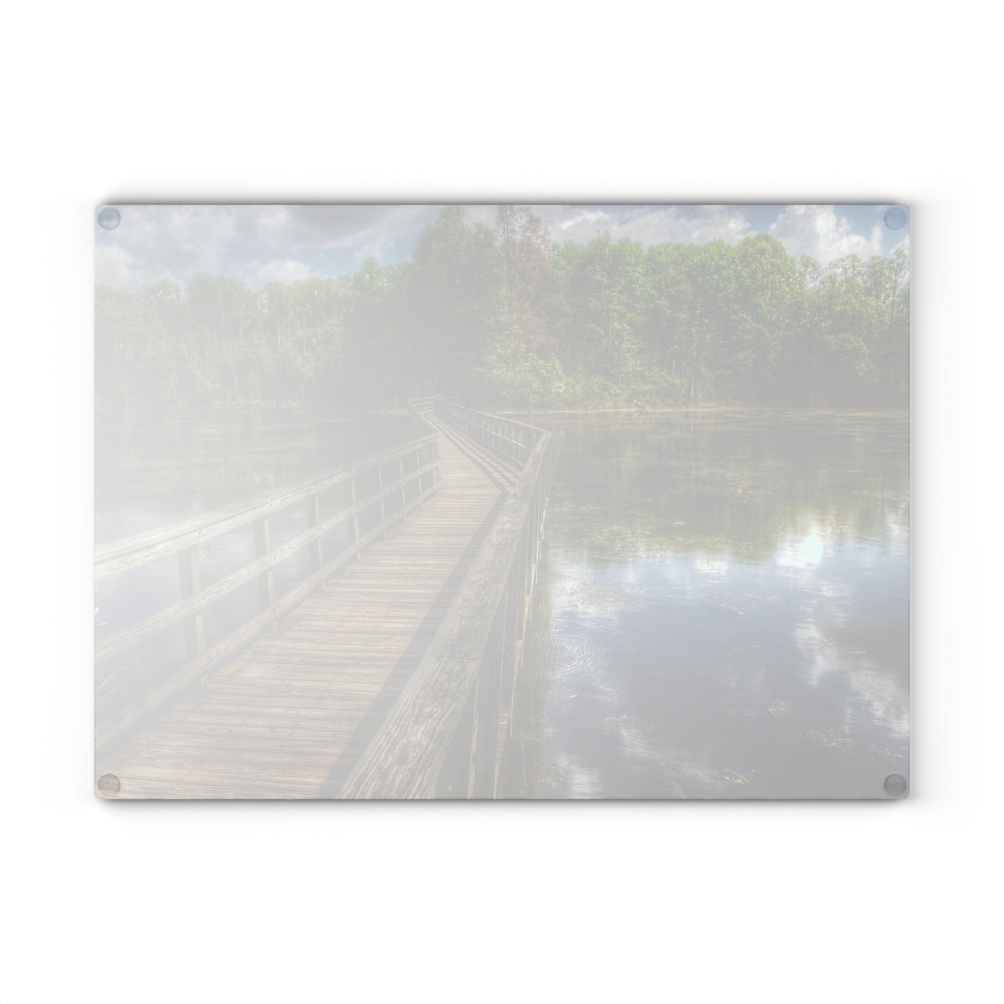 U R There Photography Linear Park Bridge in Lapeer III Rustic Farmhouse Tempered-Glass Cutting Board
