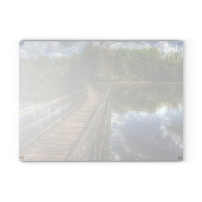 U R There Photography Linear Park Bridge in Lapeer III Rustic Farmhouse Tempered-Glass Cutting Board
