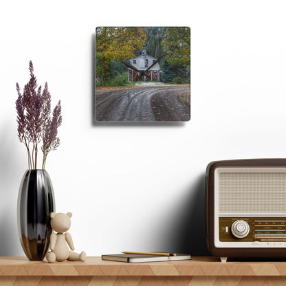 U R There Photography Barn at the Bend Rustic Farmhouse Acrylic Analog Wall Clock