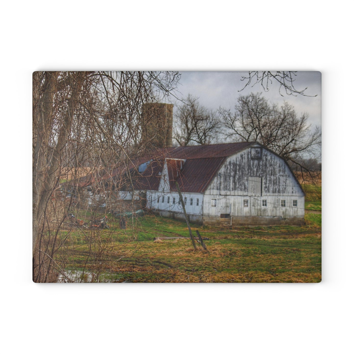 Barn Boutique Rustic Tempered-Glass Cutting Board| Otter Lake Road White