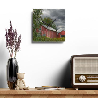 U R There Photography Pinstripe Barn and Buddy I Rustic Farmhouse Acrylic Analog Wall Clock