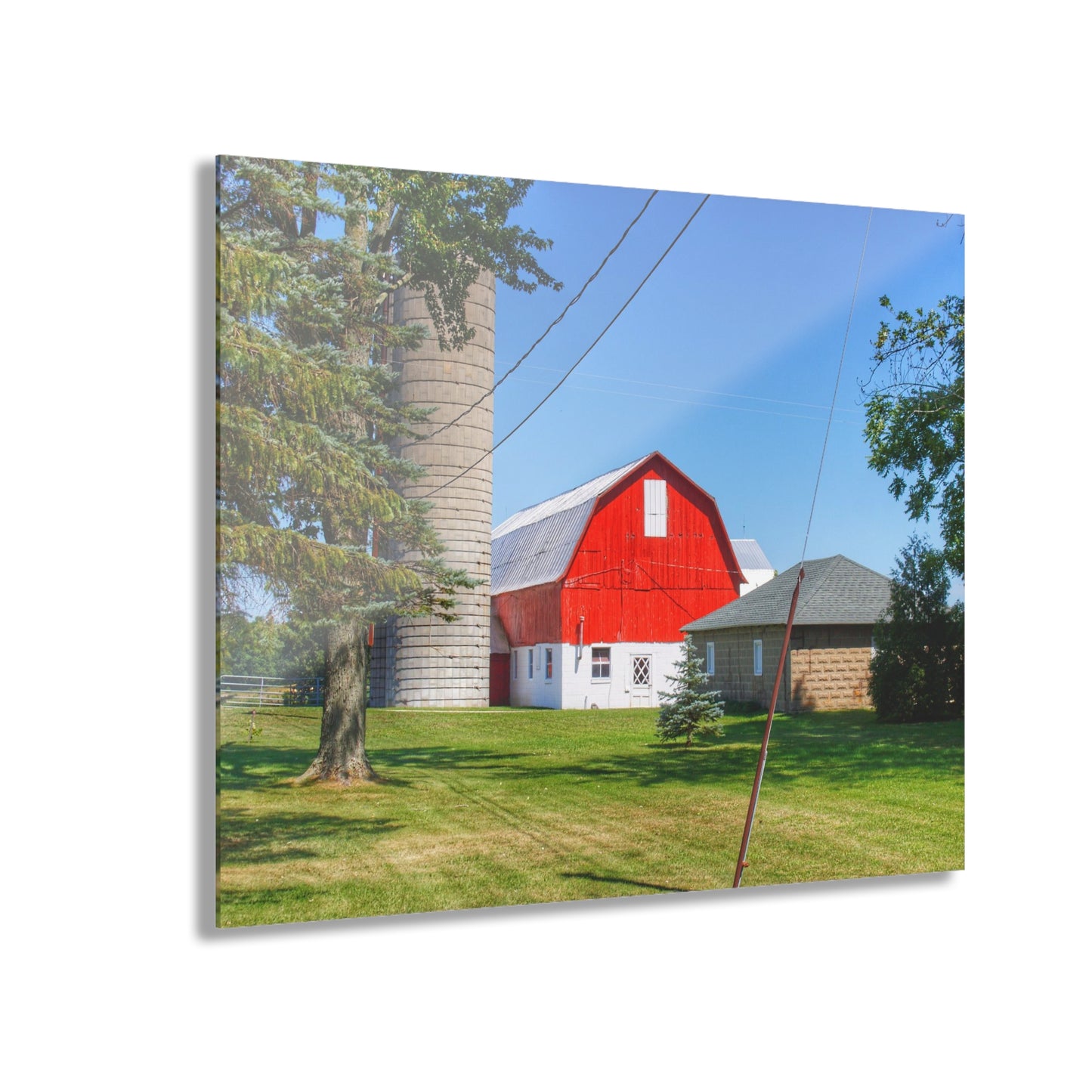 U R There Photography East Lake Road Red and Little Grey Rustic Farmhouse Acrylic Wall Print