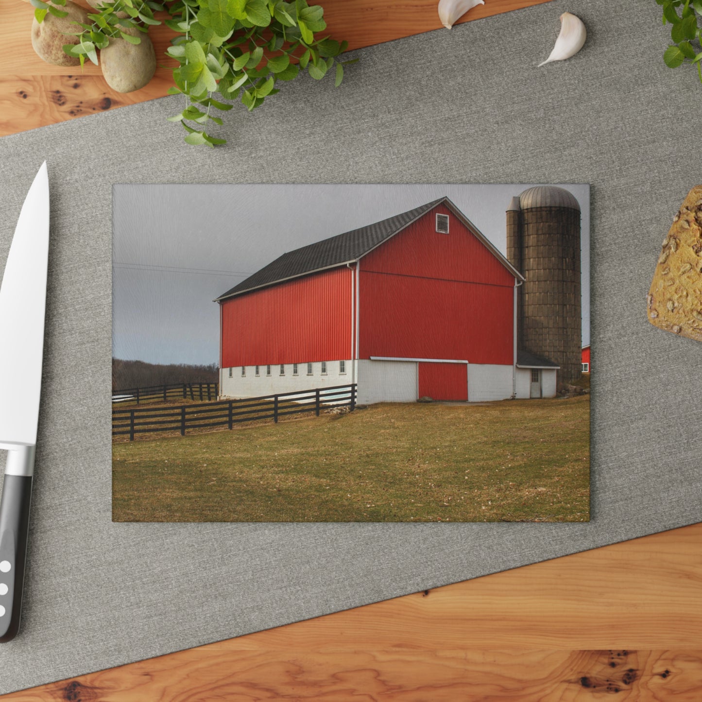 U R There Photography Brocker Road Red I Rustic Farmhouse Tempered-Glass Cutting Board