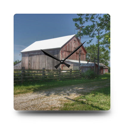 U R There Photography Castle Road Cow Barn II Rustic Farmhouse Acrylic Analog Wall Clock