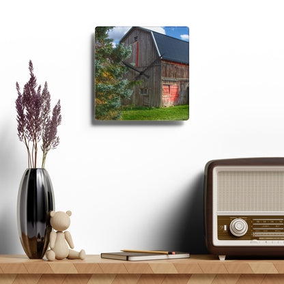 U R There Photography East Leonard Road Red Rustic Farmhouse Acrylic Analog Wall Clock