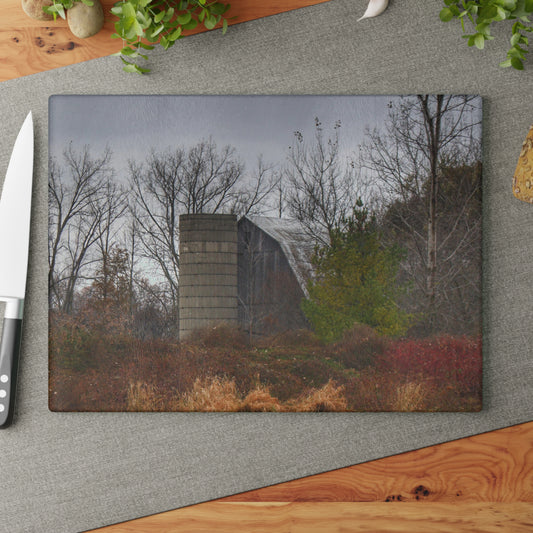 U R There Photography Freiberger Road Hidden Grey Rustic Farmhouse Tempered-Glass Cutting Board
