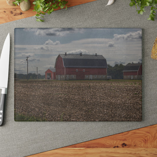 U R There Photography Wheeling Road Red Rustic Farmhouse Tempered-Glass Cutting Board