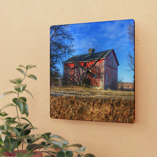 U R There Photography M-24 Barn at the Bend II Rustic Farmhouse Acrylic Analog Wall Clock