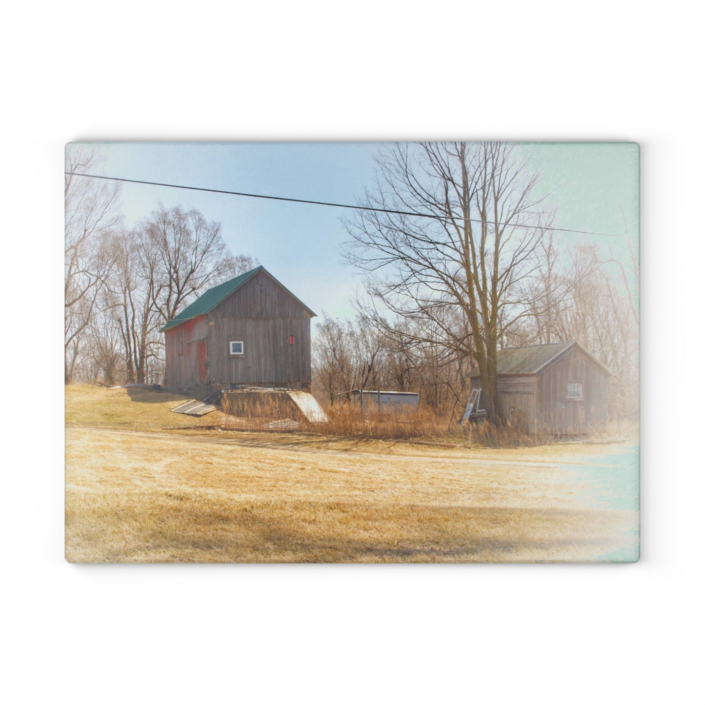 U R There Photography Klam Road Hillside Greys Rustic Farmhouse Tempered-Glass Cutting Board