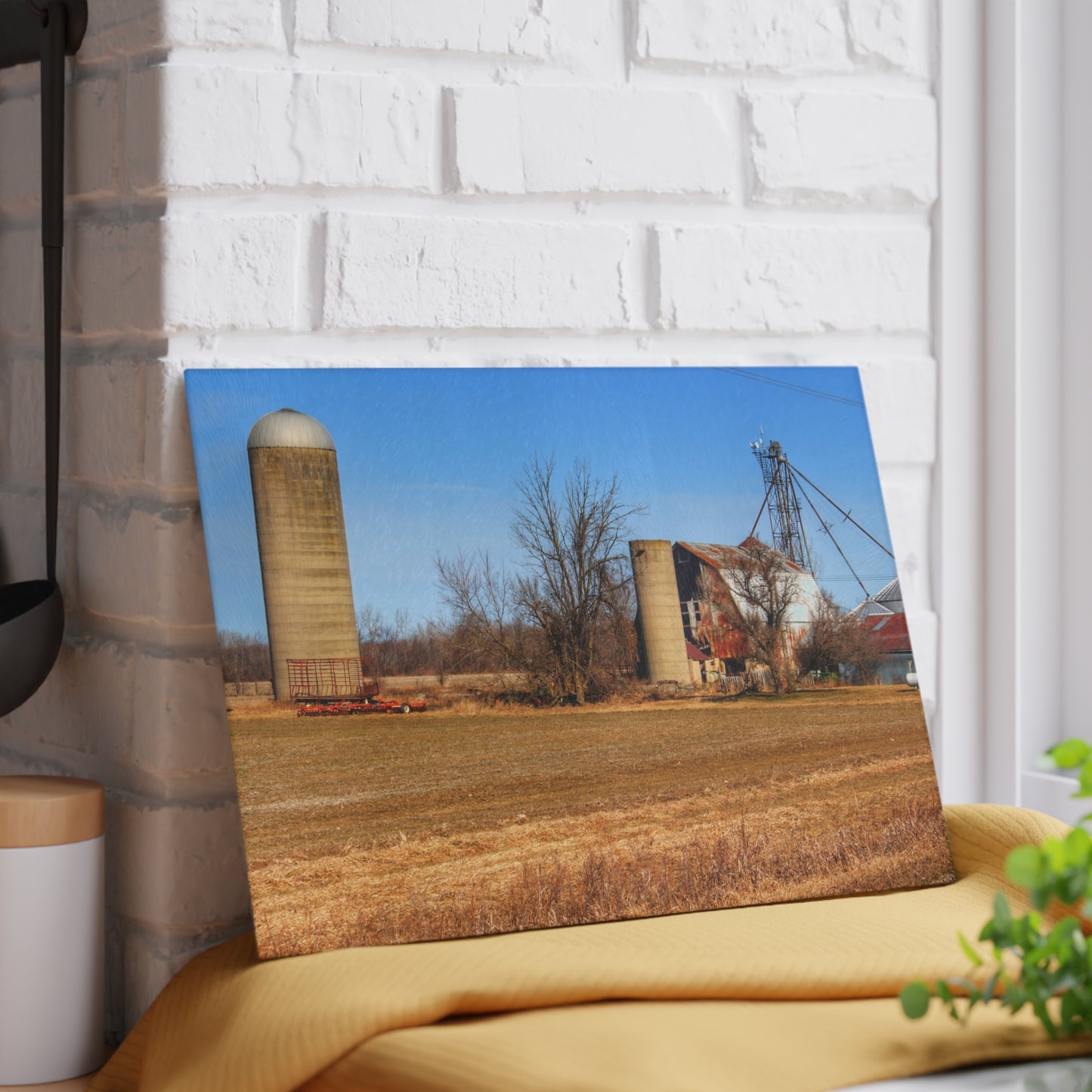 U R There Photography North Cemetery Roads Forgotten Grey Rustic Farmhouse Tempered-Glass Cutting Board