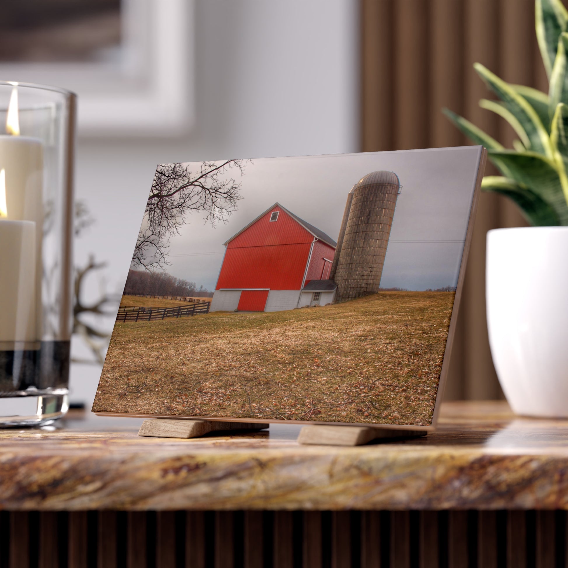 U R There Photography Brocker Road Red II Rustic Farmhouse Decorative Ceramic Tile 6" × 8" Glossy