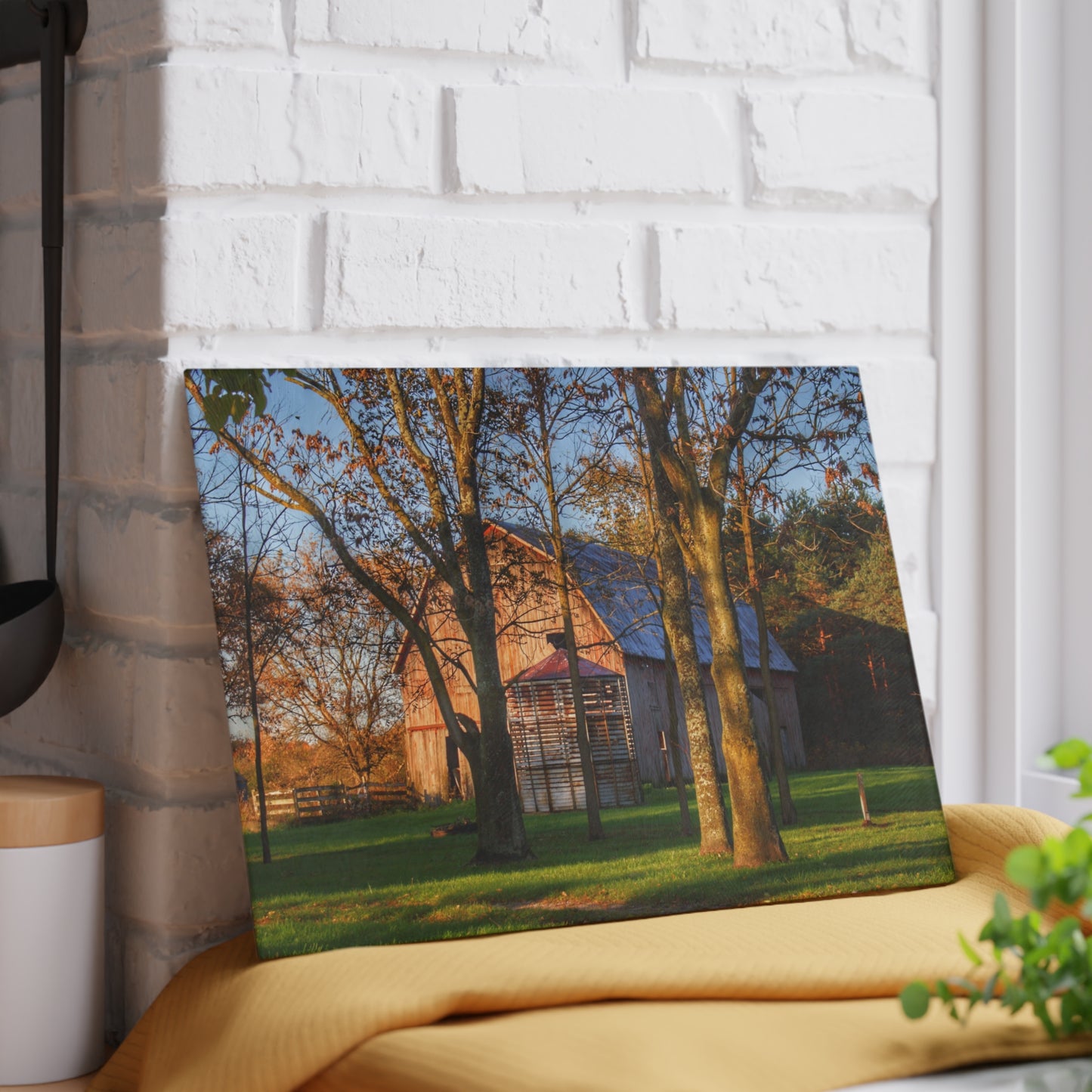 U R There Photography Hunters Creek Hidden Red Rustic Farmhouse Tempered-Glass Cutting Board