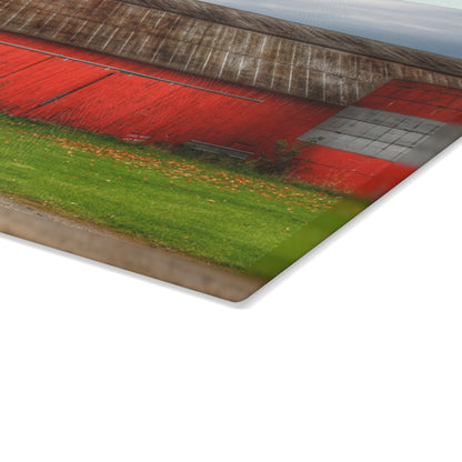 U R There Photography Oak Road Barber Barn I Rustic Farmhouse Tempered-Glass Cutting Board