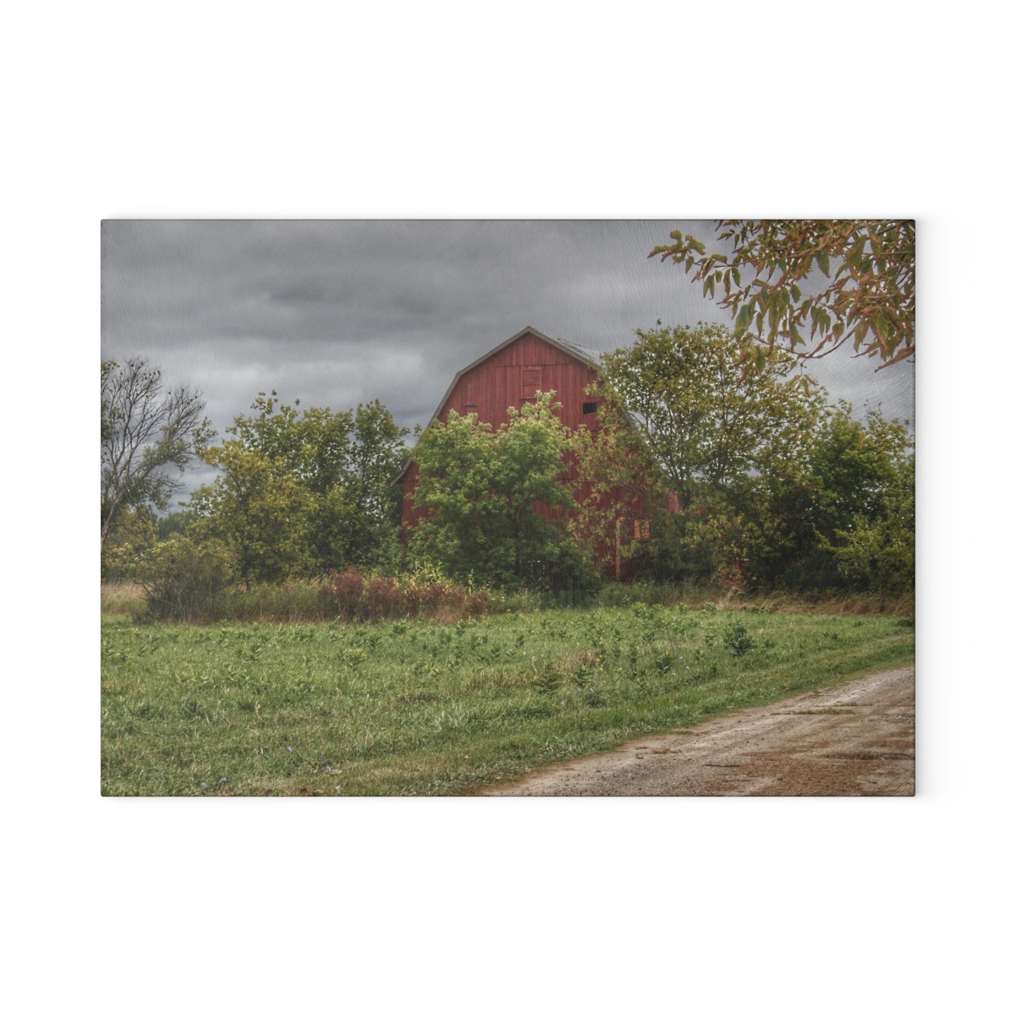 U R There Photography Bristol Road Hidden Red Rustic Farmhouse Tempered-Glass Cutting Board