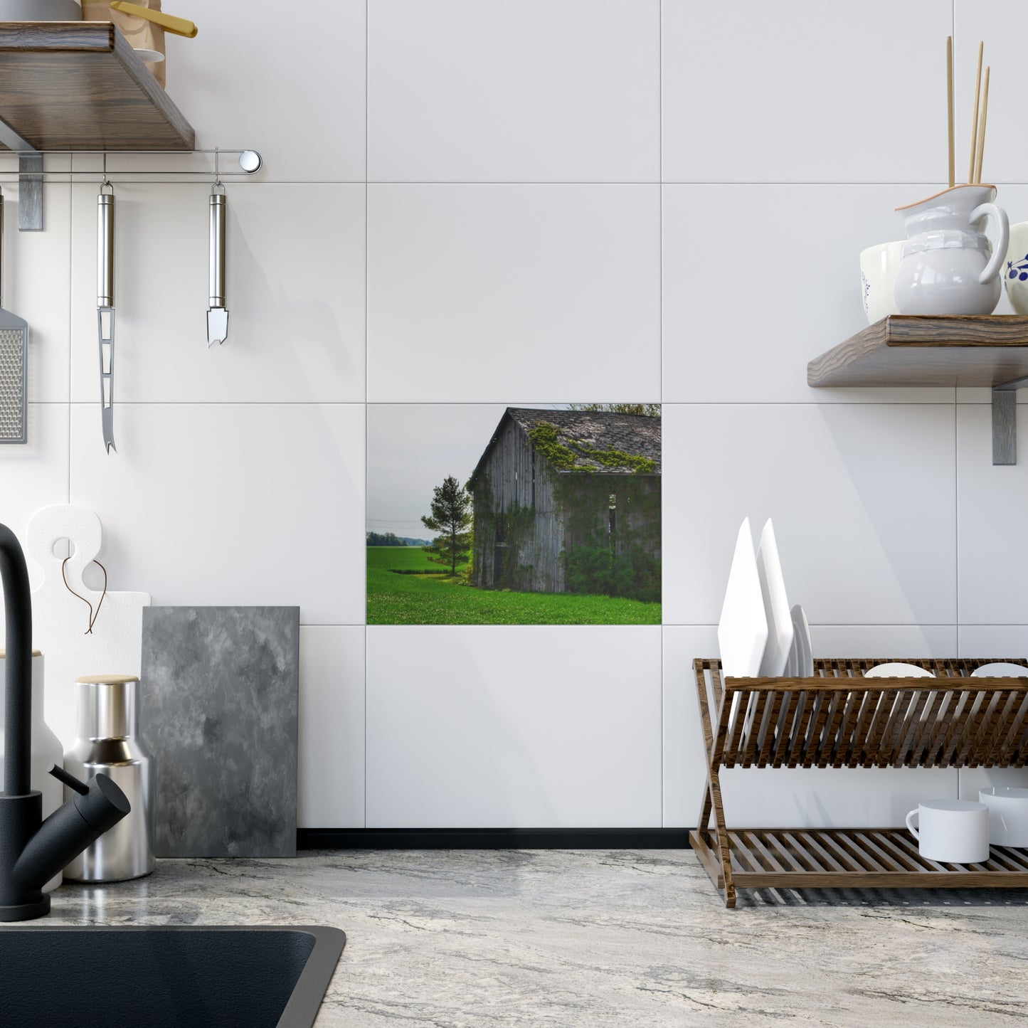 U R There Photography Caro Road Twin Grey I Rustic Farmhouse Decorative Ceramic Tile