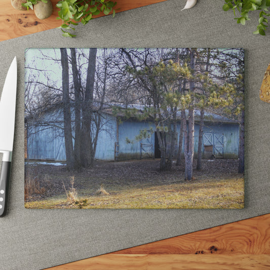 U R There Photography Hickory Lane Grey Rustic Farmhouse Tempered-Glass Cutting Board