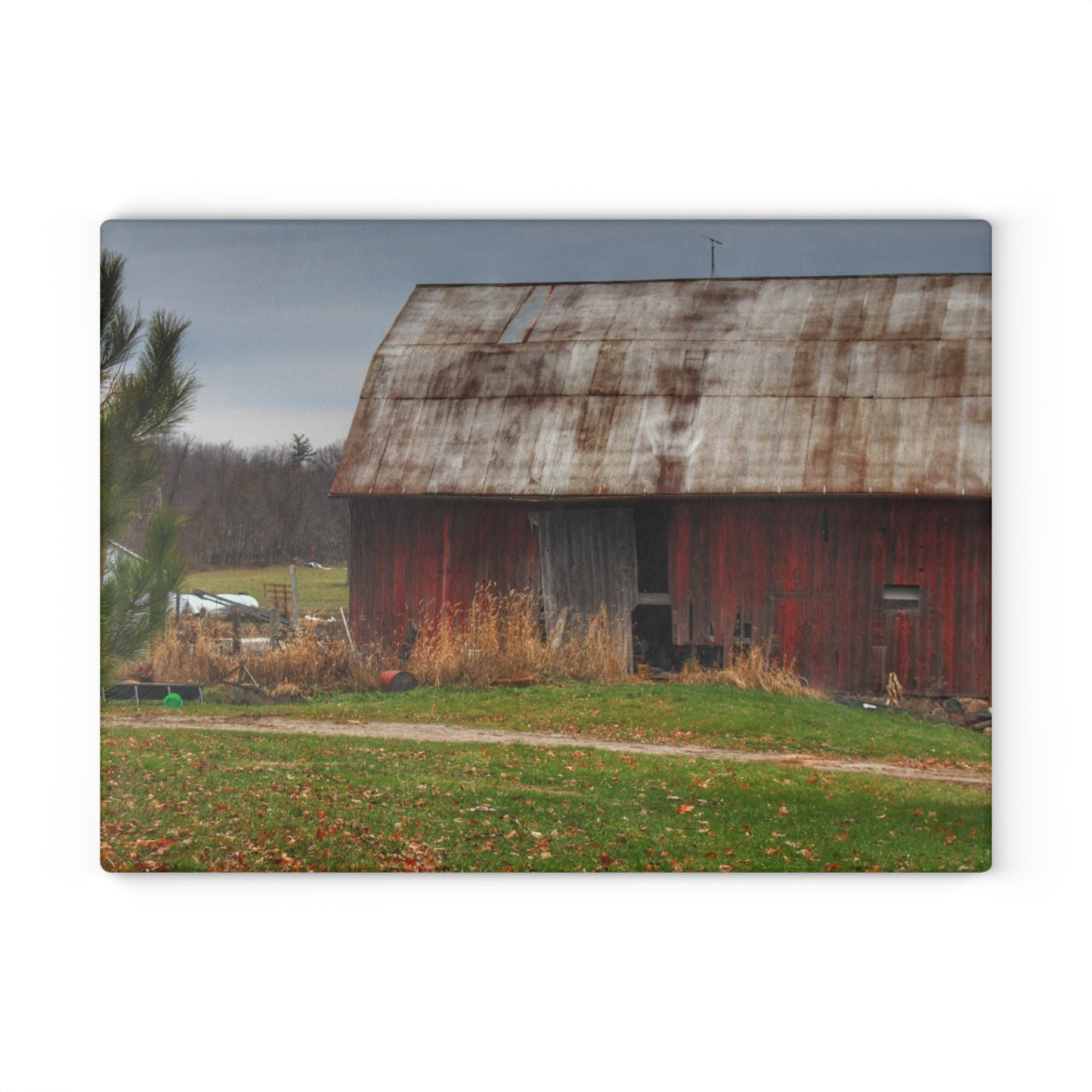 U R There Photography Castle Road Relic Red Rustic Farmhouse Tempered-Glass Cutting Board
