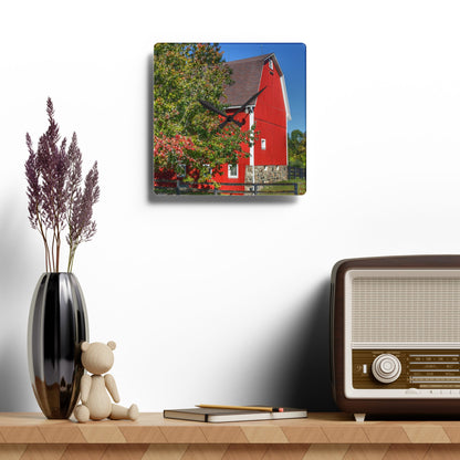 U R There Photography Oakwood Road Red Rustic Farmhouse Acrylic Analog Wall Clock