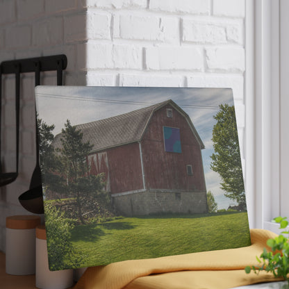 U R There Photography Mertz Road Quilted Red Rustic Farmhouse Tempered-Glass Cutting Board