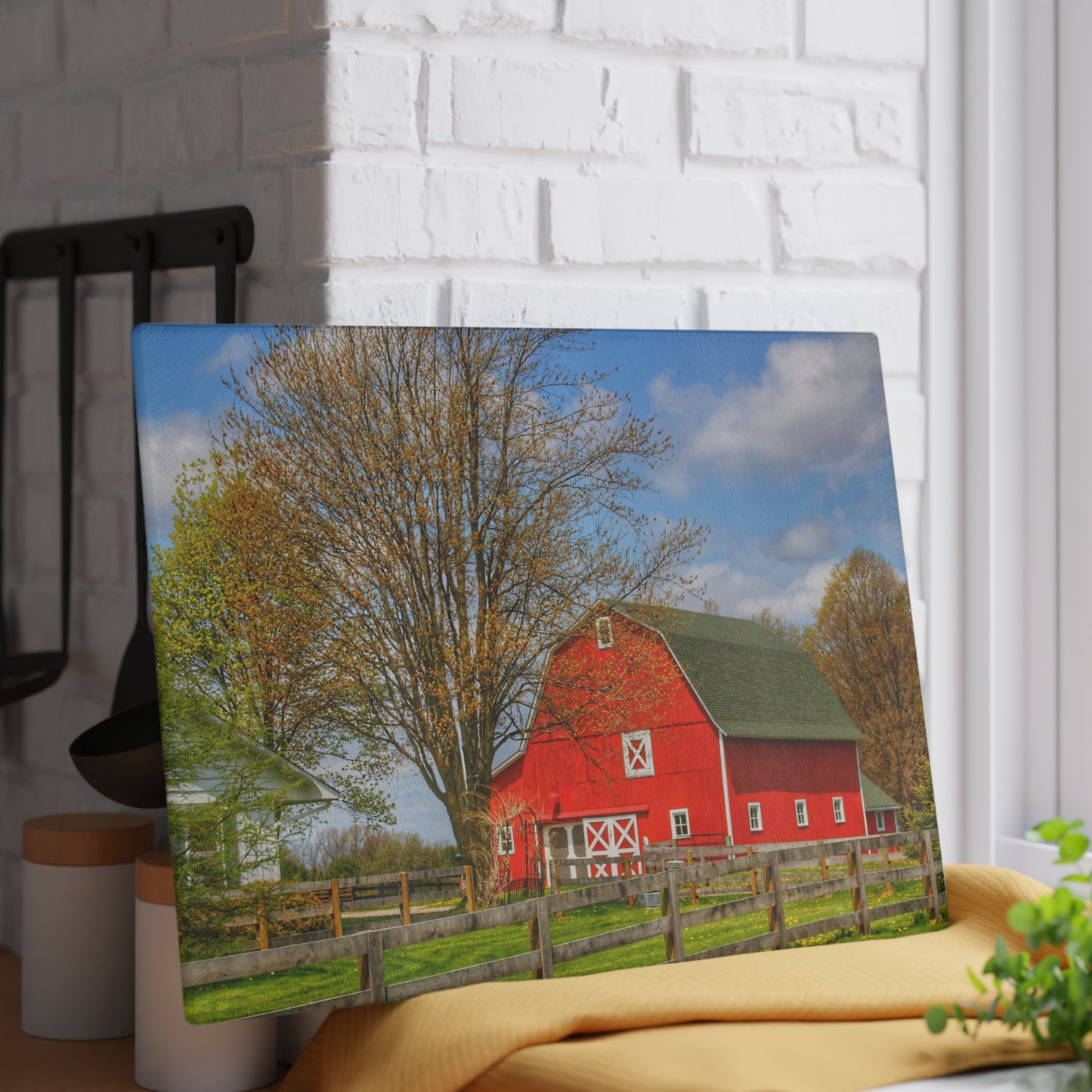 U R There Photography Sohn Road Red Rustic Farmhouse Tempered-Glass Cutting Board