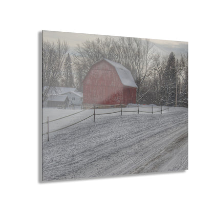 U R There Photography Phillips Road Winter Red Rustic Farmhouse Acrylic Wall Print 14 "x 11"