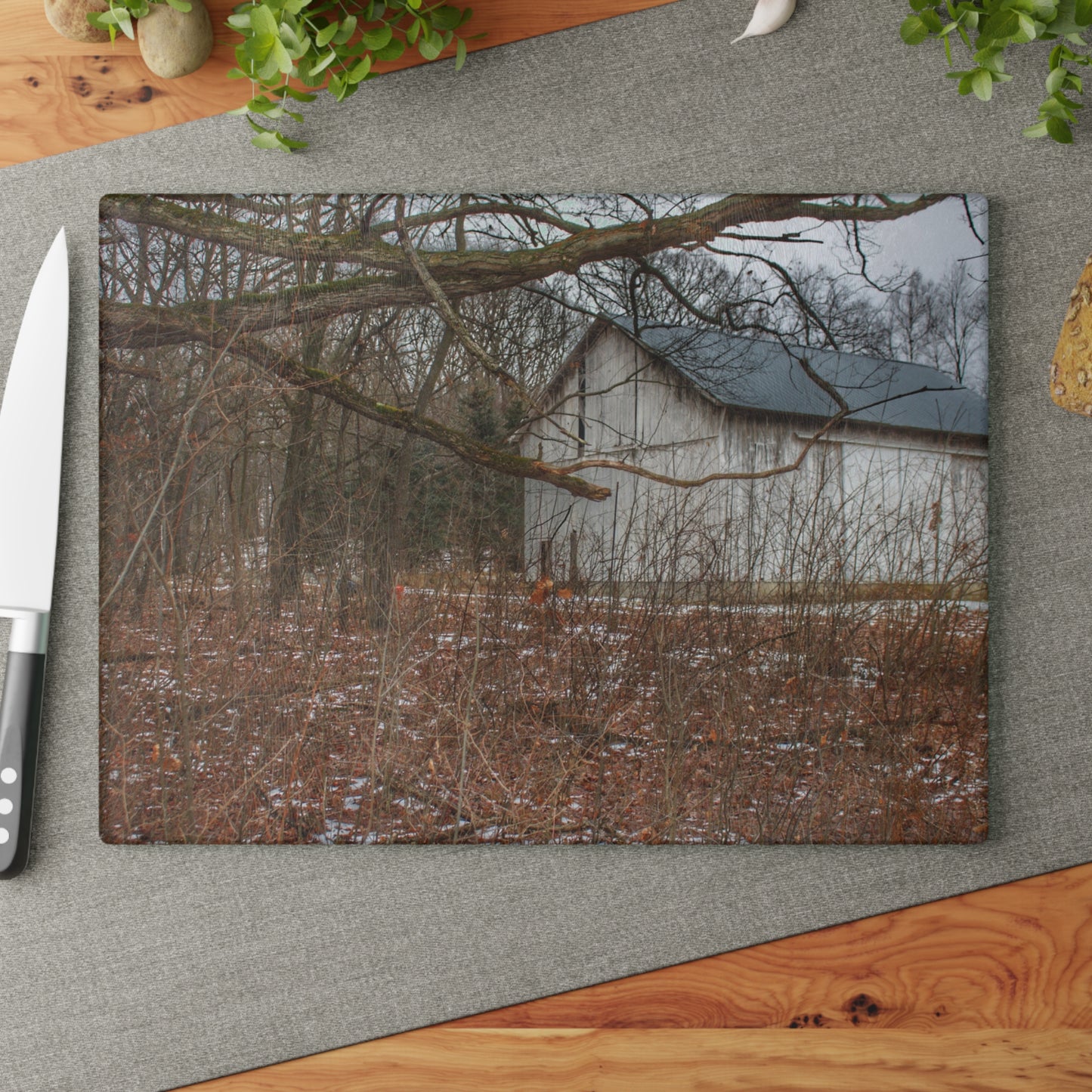 U R There Photography Norway Lake Road Hidden White Rustic Farmhouse Tempered-Glass Cutting Board