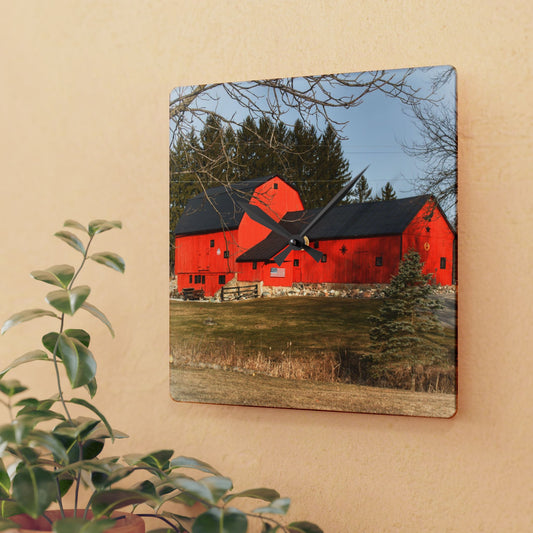 U R There Photography Thomas Road Patriot Barn Rustic Farmhouse Acrylic Analog Wall Clock