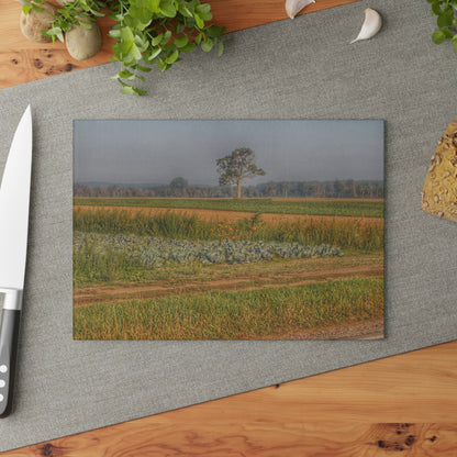 U R There Photography Cabbage and Pumpkin Patch Rustic Farmhouse Tempered-Glass Cutting Board