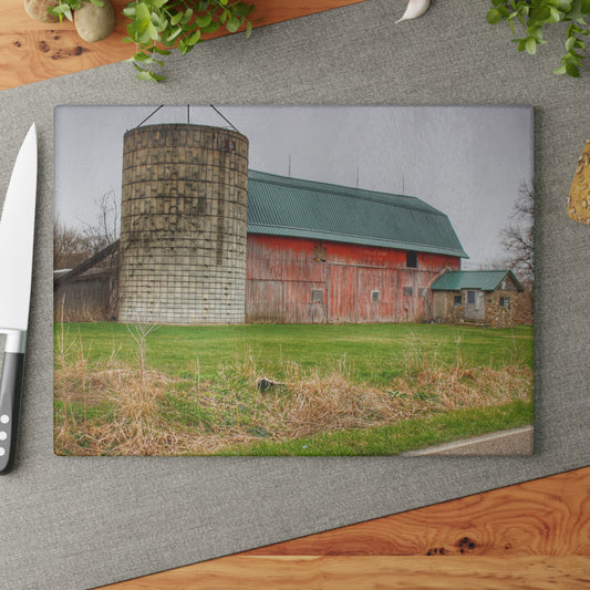 U R There Photography Plumb Creek Road Red I Rustic Farmhouse Tempered-Glass Cutting Board