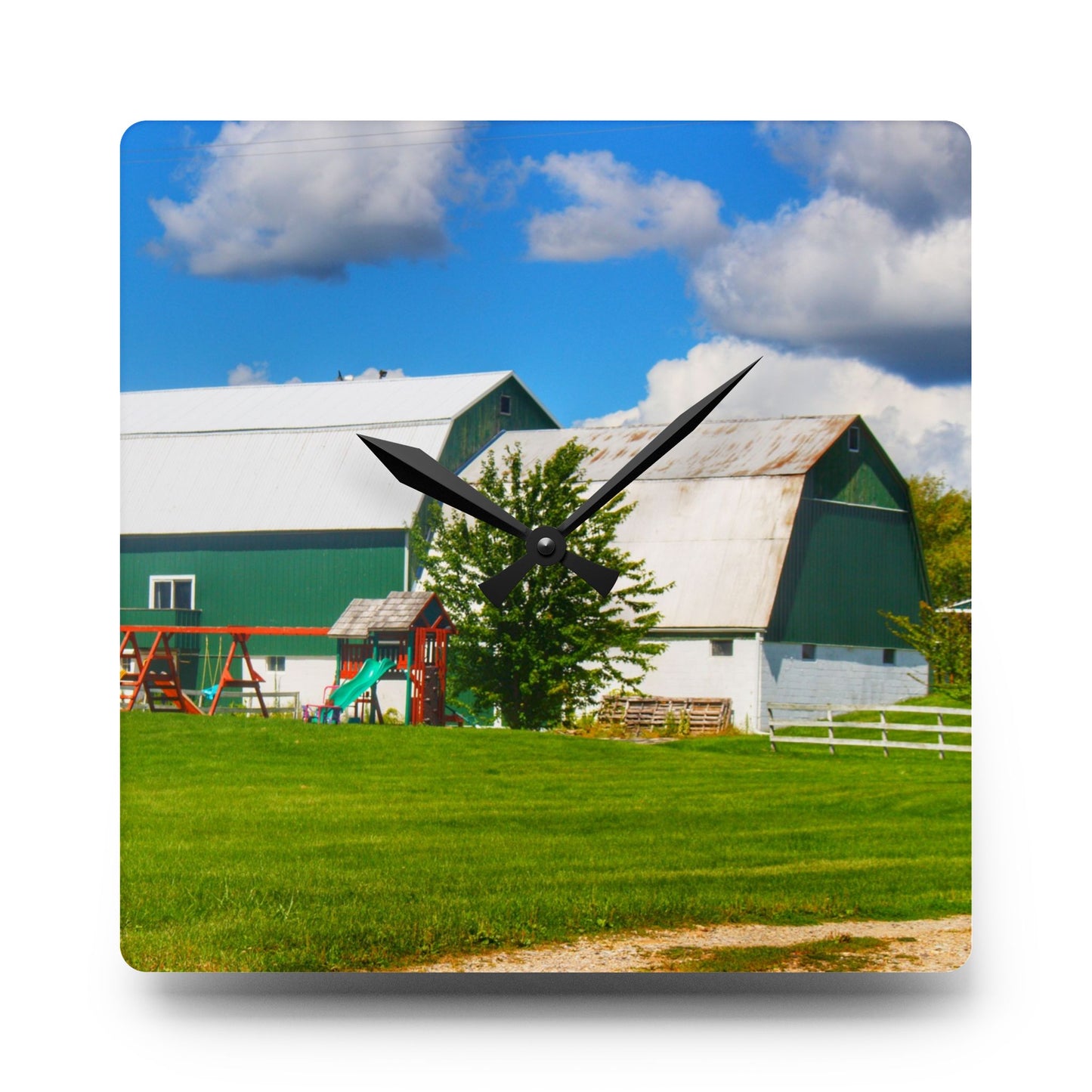 U R There Photography Hough Road Green Rustic Farmhouse Acrylic Analog Wall Clock
