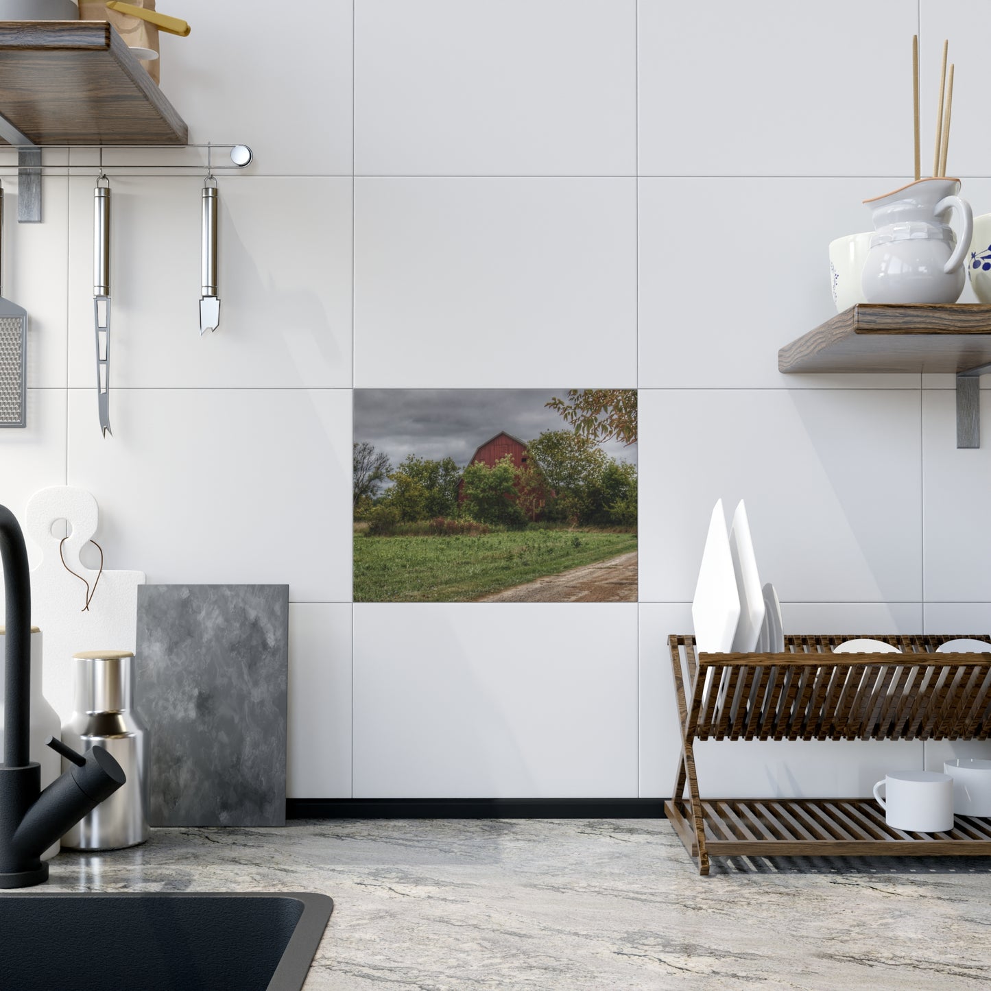 U R There Photography Bristol Road Hidden Red Rustic Farmhouse Decorative Ceramic Tile 6" × 8" Glossy