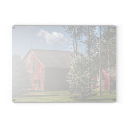 U R There Photography Havens Road Red Among the Pines Rustic Farmhouse Tempered-Glass Cutting Board