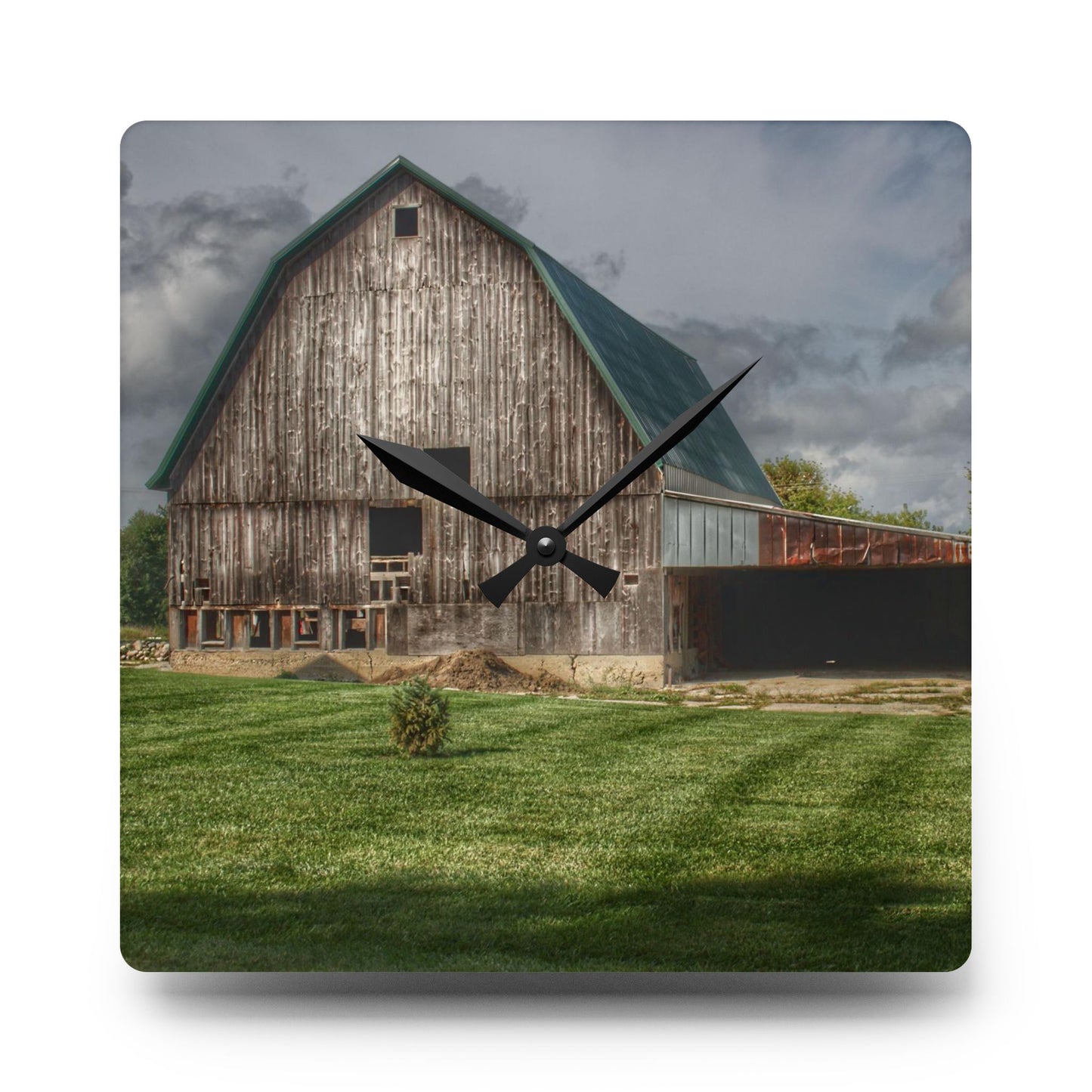 U R There Photography Bishop Road Grey II Rustic Farmhouse Acrylic Analog Wall Clock