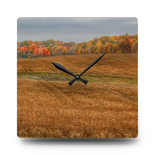 Colors of Fall on Lippincott Road Rustic Farmhouse Acrylic Analog Wall Clock 10.75'' × 10.75'' (Square)