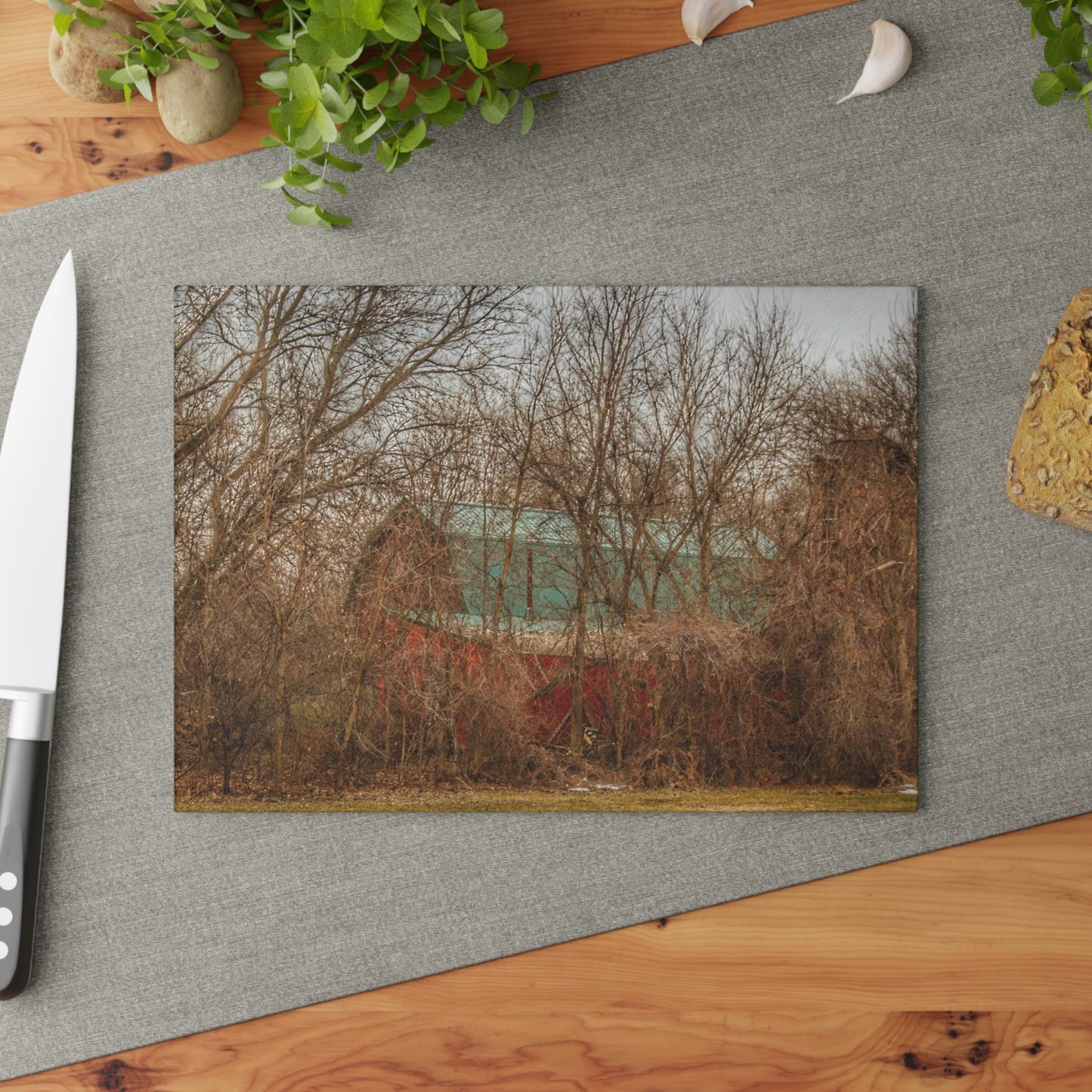 U R There Photography Bray Road Hidden Barnyard Red III Rustic Farmhouse Tempered-Glass Cutting Board
