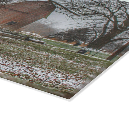 U R There Photography Bishop Road Winter Red Rustic Farmhouse Tempered-Glass Cutting Board