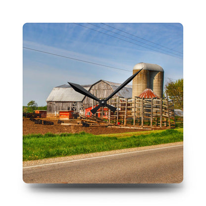 U R There Photography Deckerville Road Grey II Rustic Farmhouse Acrylic Analog Wall Clock