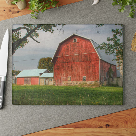 U R There Photography Crawford Road Red II Rustic Farmhouse Tempered-Glass Cutting Board