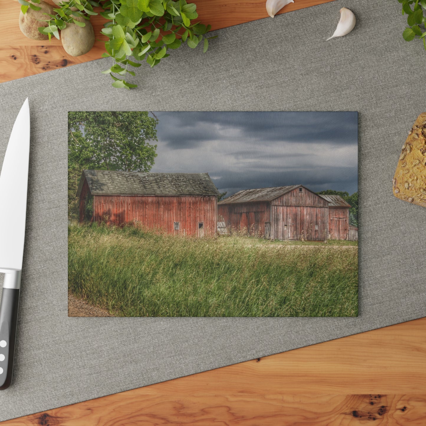 U R There Photography Hunters Creek Reds Rustic Farmhouse Tempered-Glass Cutting Board