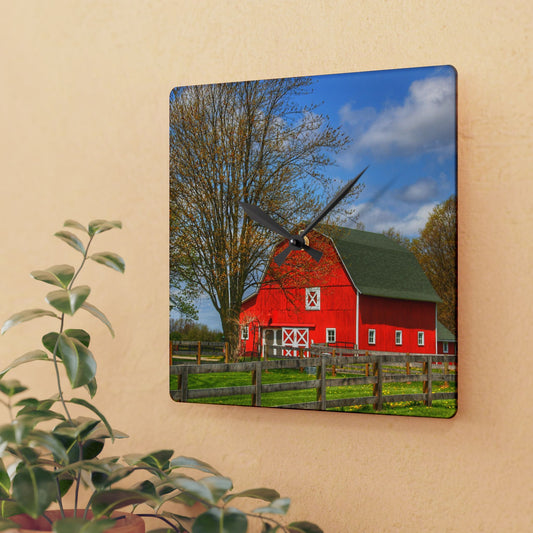 U R There Photography Sohn Road Red Rustic Farmhouse Acrylic Analog Wall Clock