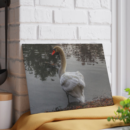 U R There Photography Swans of Duck Lake III Rustic Farmhouse Tempered-Glass Cutting Board
