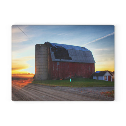 U R There Photography Haines Road Red at Sunrise Rustic Farmhouse Tempered-Glass Cutting Board
