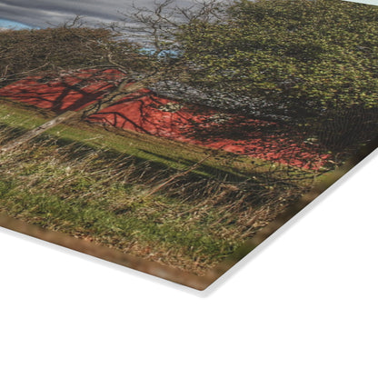 U R There Photography Genesee Road Red III Rustic Farmhouse Tempered-Glass Cutting Board