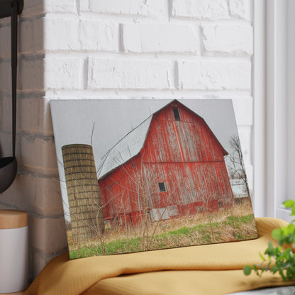 U R There Photography Columbiaville Red 2020 Rustic Farmhouse Tempered-Glass Cutting Board